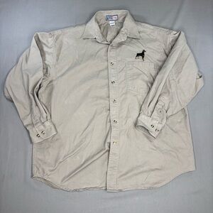 Men's Large Long Sleeve Embroidered Shirt Doberman Pinscher Dog Head 100% Cotton